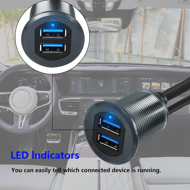 Alt view image 5 of 7 - SinLoon 3.3FT USB 3.0 Mount Cable Metal Shell Dual Ports USB A Male to Female AUX Flush Car Mount Extension Cord Compatible with Car, Truck, Boat, Motorcycle Dashboard Panel