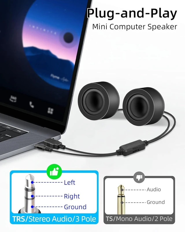 Alt view image 2 of 7 - GELRHONR Mini Computer Speaker,3.5mm AUX USB Powered with Volume Control
