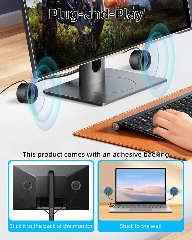 Alt view image 3 of 7 - GELRHONR Mini Computer Speaker,3.5mm AUX USB Powered with Volume Control