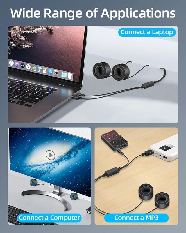 Alt view image 7 of 7 - GELRHONR Mini Computer Speaker,3.5mm AUX USB Powered with Volume Control
