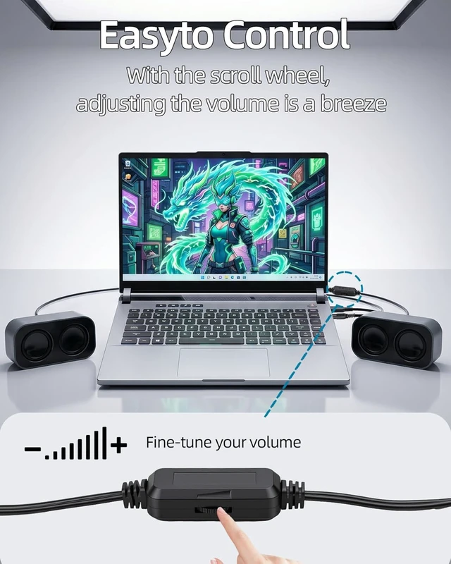 Alt view image 6 of 7 - GELRHONR Computer Speakers for Desktop PC, 2×3W Small Stereo Speakers,USB Powered with 3.5mm Aux and Volume Control,Plug and Play for Laptop,Tablet 1.2M,Grey