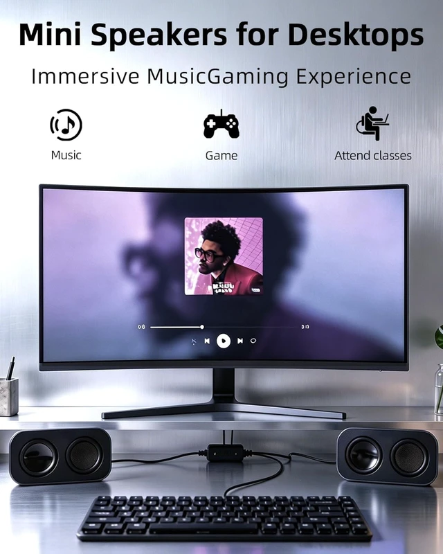 Alt view image 7 of 7 - GELRHONR Computer Speakers for Desktop PC, 2×3W Small Stereo Speakers,USB Powered with 3.5mm Aux and Volume Control,Plug and Play for Laptop,Tablet 1.2M,Grey