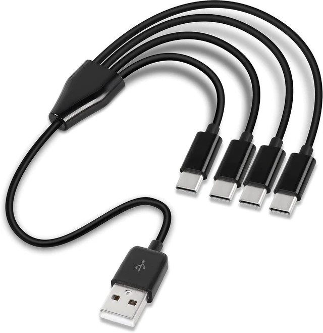 Main image of GELRHONR Short USB C Splitter Cable,4 in 1 USB 2.0 A Male to 4 USB C Male Charging Cord for Some USB Type-C Phone, Device - 0.5M (Black)