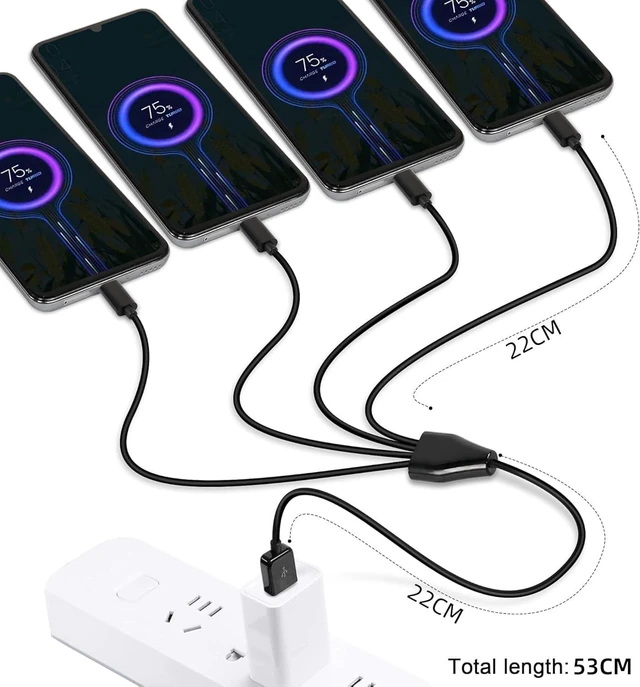 Alt view image 3 of 7 - GELRHONR Short USB C Splitter Cable,4 in 1 USB 2.0 A Male to 4 USB C Male Charging Cord for Some USB Type-C Phone, Device - 0.5M (Black)
