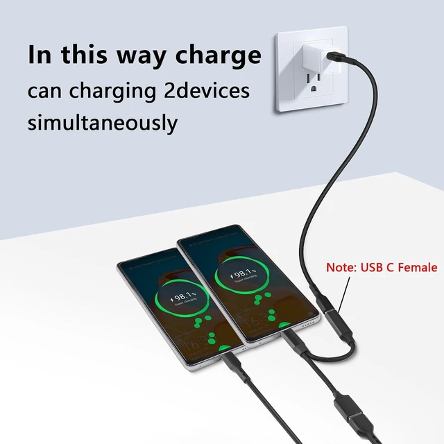 Alt view image 3 of 7 - GELRHONR USB C OTG Charging Adapter, 2 in 1 Type-C Splitter With 10W Charging and USB A Female Port, Short Extension Cable for Most Type-C Phones, Fan, Printer (Black)