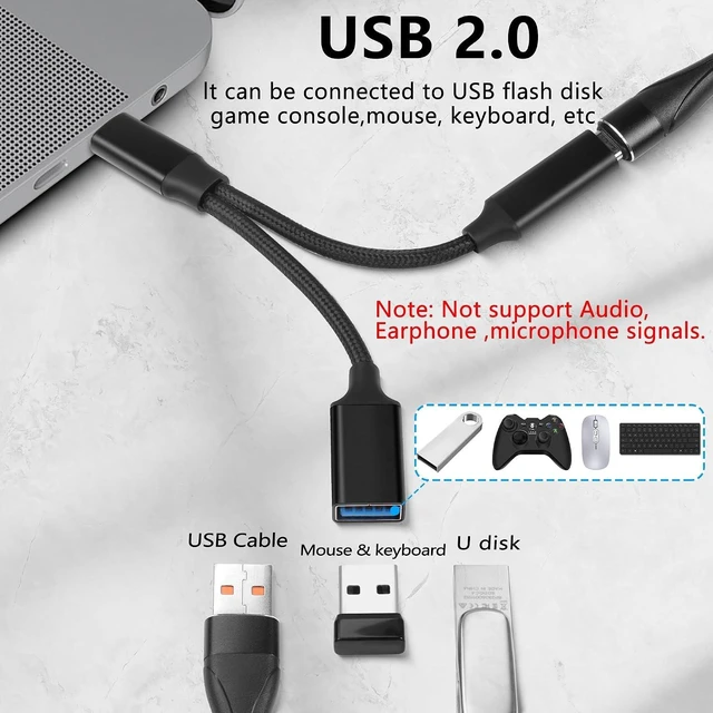 Alt view image 6 of 7 - GELRHONR USB C OTG Charging Adapter, 2 in 1 Type-C Splitter With 10W Charging and USB A Female Port, Short Extension Cable for Most Type-C Phones, Fan, Printer (Black)