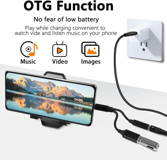Alt view image 5 of 7 - GELRHONR USB C OTG Charging Adapter, 2 in 1 Type-C Splitter With 10W Charging and USB A Female Port, Short Extension Cable for Most Type-C Phones, Fan, Printer (Black)