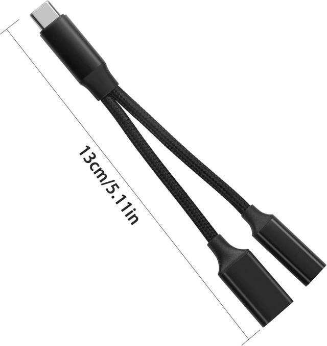 Alt view image 7 of 7 - GELRHONR USB C OTG Charging Adapter, 2 in 1 Type-C Splitter With 10W Charging and USB A Female Port, Short Extension Cable for Most Type-C Phones, Fan, Printer (Black)