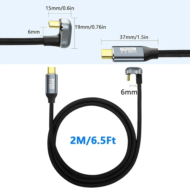 Alt view image 7 of 7 - GELRHONR U Shape USB C Fast Charging Cable, 180 Degree Angled USB 3.2 Gen 2 Cable, Type-C Male to Male PD100W Charging Cord, 10Gbps,4K@60Hz,for Laptop,VR,Phones,i/phone15/Pro Max (2M/6.5Ft)