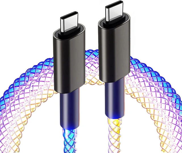 Alt view image 2 of 7 - GELRHONR 3Ft 66W Led Light Up Glowing USB C to USB C Cable,Aluminum Shell Fast Charging Wire LED RGB Light Gradual USB C to Type C Cord for Smart Phones and All Type C Device(Colorful)