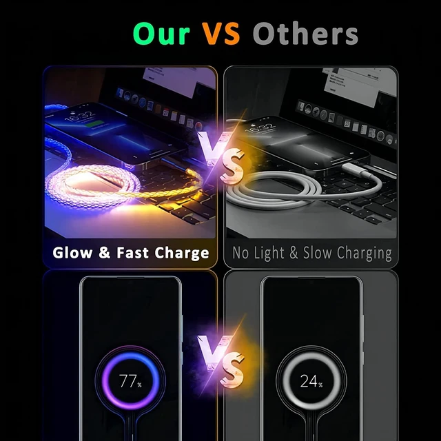 Alt view image 6 of 7 - GELRHONR 3Ft 66W Led Light Up Glowing USB C to USB C Cable,Aluminum Shell Fast Charging Wire LED RGB Light Gradual USB C to Type C Cord for Smart Phones and All Type C Device(Colorful)