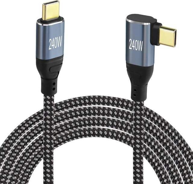 Main image of GELRHONR 3.2ft Right Angle 240W USB C Charging Cable, PD3.1 240W Type C Fast Charging Cord Nylon Braided for Phones,Laptop,Tablet USB-C Devices,etc(Right 90 Degree-1M)