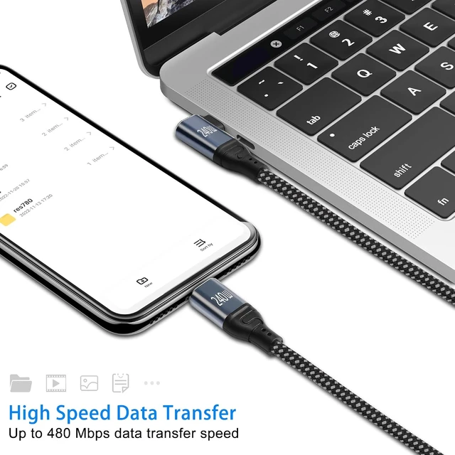 Alt view image 3 of 7 - GELRHONR 3.2ft Right Angle 240W USB C Charging Cable, PD3.1 240W Type C Fast Charging Cord Nylon Braided for Phones,Laptop,Tablet USB-C Devices,etc(Right 90 Degree-1M)