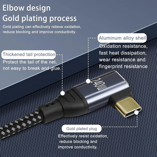 Alt view image 4 of 7 - GELRHONR 3.2ft Right Angle 240W USB C Charging Cable, PD3.1 240W Type C Fast Charging Cord Nylon Braided for Phones,Laptop,Tablet USB-C Devices,etc(Right 90 Degree-1M)