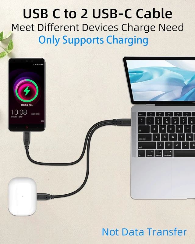 Alt view image 3 of 7 - GELRHONR Short USB C Multi Splitter Charging Cable 5V, 2 in 1 USB C Male to Dual Type C Male Charge Cord for Cell Phones Tablets and More 30cm/1Ft (2Pack) &Only Charging