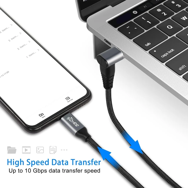 Alt view image 3 of 7 - GELRHONR Right Angle USB C Video Cable 1.6FT, 90 Degree 4K@60Hz Monitor Cable, PD 100W USB3.1 Gen2 10Gbps Data Cord for Tablet, Phone and More Type-C Devices