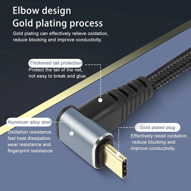 Alt view image 4 of 7 - GELRHONR Right Angle USB C Video Cable 1.6FT, 90 Degree 4K@60Hz Monitor Cable, PD 100W USB3.1 Gen2 10Gbps Data Cord for Tablet, Phone and More Type-C Devices