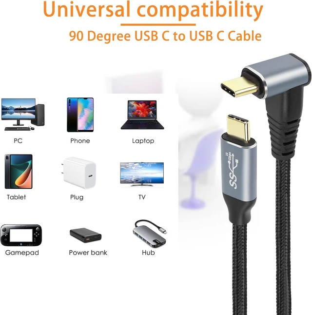 Alt view image 5 of 7 - GELRHONR Right Angle USB C Video Cable 1.6FT, 90 Degree 4K@60Hz Monitor Cable, PD 100W USB3.1 Gen2 10Gbps Data Cord for Tablet, Phone and More Type-C Devices