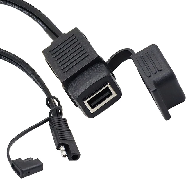 Alt view image 2 of 7 - GELRHONR SAE Quick Connector to USB Adapter Motorcycle Cable, 5V 2.1A USB Port Power Socket with Waterproof Cover,Compatible with Smart Phone Tablet GPS Charge On Motorcycle12-24V -36CM