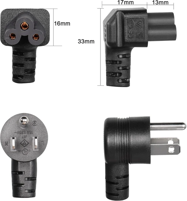Alt view image 3 of 7 - GELRHONR 4.9Ft 90 Degrees 3 Prong AC to IEC320 C5 Power Cord,18AWG 100V~250V Up Angle NEMA 5-15P to Down Angle 3-Slot Mickey Mouse Universal Power Cable for Notebook Computers, TV, Monitors