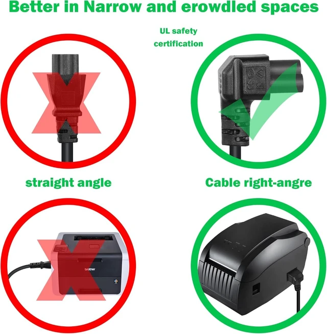 Alt view image 6 of 7 - GELRHONR 4.9Ft 90 Degrees 3 Prong AC to IEC320 C5 Power Cord,18AWG 100V~250V Up Angle NEMA 5-15P to Down Angle 3-Slot Mickey Mouse Universal Power Cable for Notebook Computers, TV, Monitors
