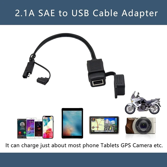 Alt view image 6 of 7 - GELRHONR SAE Quick Connector to USB Adapter Motorcycle Cable, 5V 2.1A USB Port Power Socket with Waterproof Cover,Compatible with Smart Phone Tablet GPS Charge On Motorcycle12-24V -36CM