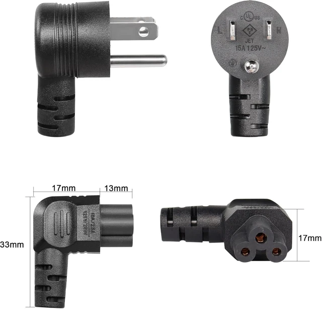 Alt view image 3 of 7 - GELRHONR 90 Degrees 3 Prong AC to IEC320 C5 Power Cord,10A 125V Down Angle NEMA 5-15P to 3-Slot Mickey Mouse Universal Power Cable for Notebook Computers, TV, Monitors-4.9Ft (Black-Right C5)