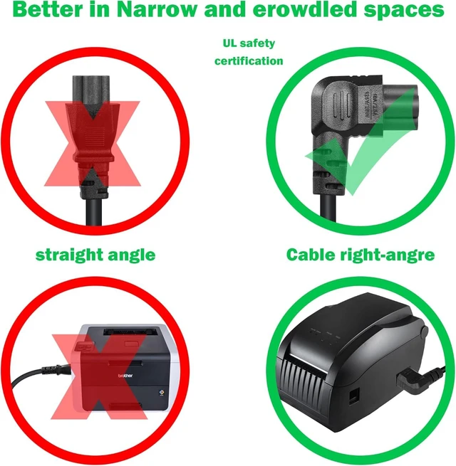 Alt view image 6 of 7 - GELRHONR 90 Degrees 3 Prong AC to IEC320 C5 Power Cord,10A 125V Down Angle NEMA 5-15P to 3-Slot Mickey Mouse Universal Power Cable for Notebook Computers, TV, Monitors-4.9Ft (Black-Right C5)