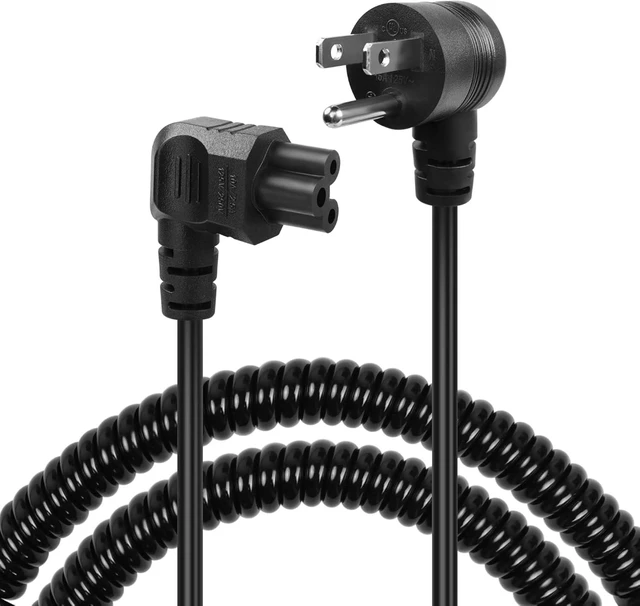 Main image of GELRHONR Retractable Down Angle 3 Prong AC to IEC320 C5 Power Cord,10A 125V,90 Degrees Spring NEMA 5-15P to 3-Slot Mickey Mouse Power Cable for Notebook Computers, TV, Monitors-4.9Ft (Black-Right C5)
