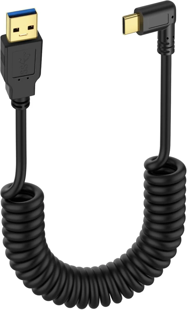 Main image of SinLoon USB Type C Coiled Cable 5Gbps Retractable 90 Degree USB3.0 to USB C Charging Cable and Data Transfer for Phone, Tablet, Other USB C Devices (M to R)
