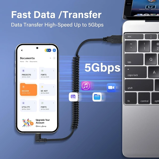 Alt view image 2 of 7 - SinLoon USB Type C Coiled Cable 5Gbps Retractable 90 Degree USB3.0 to USB C Charging Cable and Data Transfer for Phone, Tablet, Other USB C Devices (M to R)