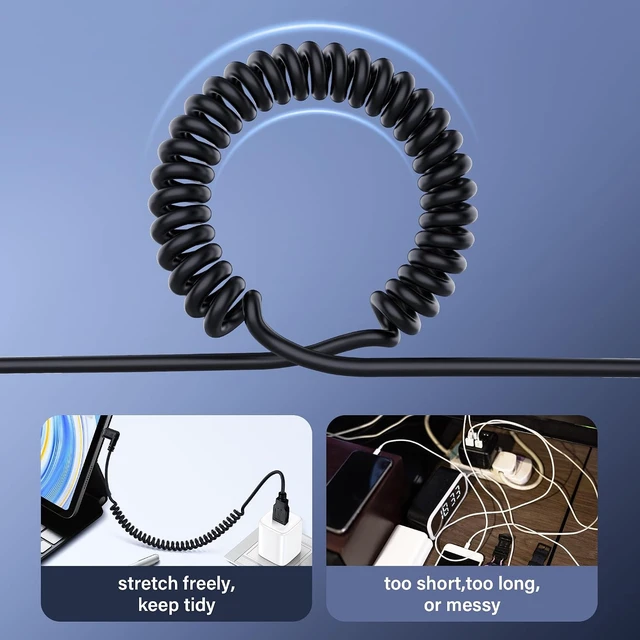 Alt view image 3 of 7 - SinLoon USB Type C Coiled Cable 5Gbps Retractable 90 Degree USB3.0 to USB C Charging Cable and Data Transfer for Phone, Tablet, Other USB C Devices (M to R)