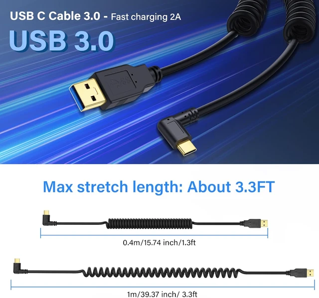 Alt view image 6 of 7 - SinLoon USB Type C Coiled Cable 5Gbps Retractable 90 Degree USB3.0 to USB C Charging Cable and Data Transfer for Phone, Tablet, Other USB C Devices (M to R)
