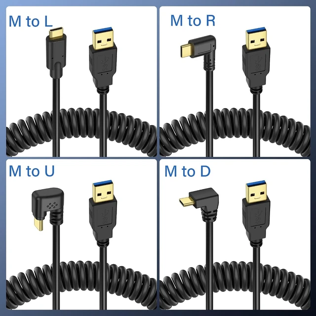Alt view image 7 of 7 - SinLoon USB Type C Coiled Cable 5Gbps Retractable 90 Degree USB3.0 to USB C Charging Cable and Data Transfer for Phone, Tablet, Other USB C Devices (M to R)
