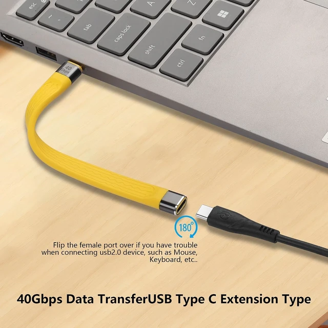 Alt view image 2 of 7 - SinLoon 40Gbps USB4 Type C Extension Cable 100W PD Fast Charging 8K USB C to USB C Flat Slim FPC Data Cable for Laptop & Phone (Male to Female)