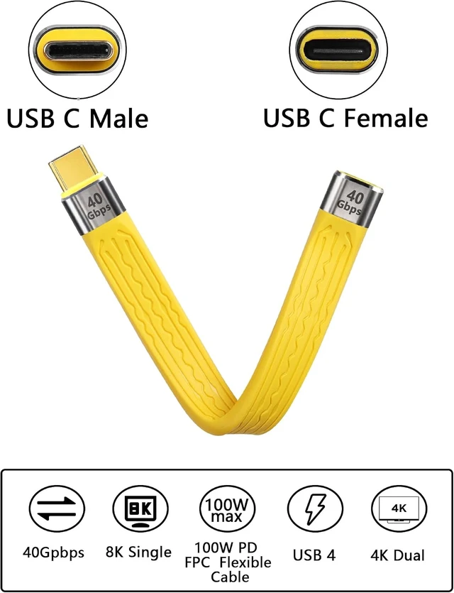 Alt view image 4 of 7 - SinLoon 40Gbps USB4 Type C Extension Cable 100W PD Fast Charging 8K USB C to USB C Flat Slim FPC Data Cable for Laptop & Phone (Male to Female)