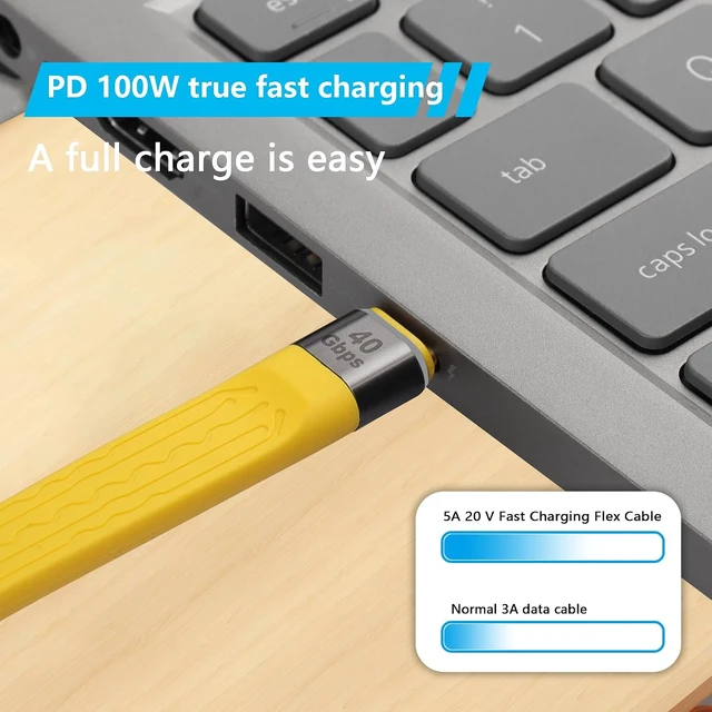 Alt view image 3 of 7 - SinLoon 40Gbps USB4 Type C Extension Cable 100W PD Fast Charging 8K USB C to USB C Flat Slim FPC Data Cable for Laptop & Phone (Male to Female)