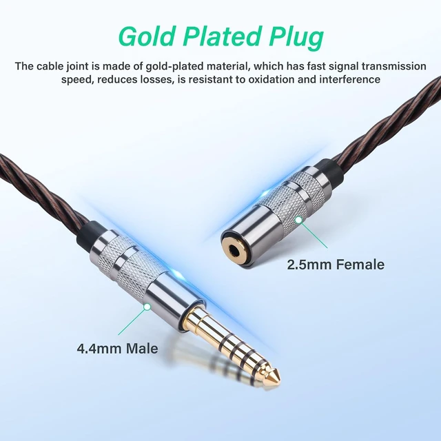 Alt view image 3 of 7 - SinLoon 4.4mm to 2.5mm Balanced Audio Adapter Cable, Gold Plated OFC Braided Cable, Balanced Male to Balanced Female Converter for HiFi DAP Headphone Amplifier (Bronze)