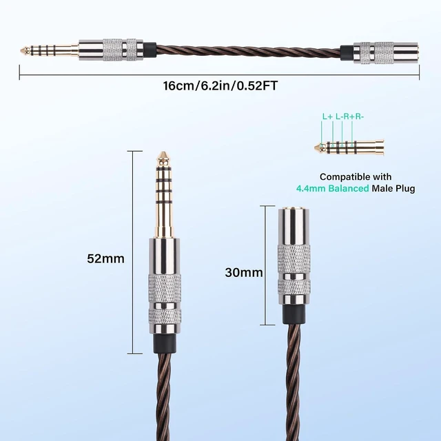 Alt view image 6 of 7 - SinLoon 4.4mm to 2.5mm Balanced Audio Adapter Cable, Gold Plated OFC Braided Cable, Balanced Male to Balanced Female Converter for HiFi DAP Headphone Amplifier (Bronze)