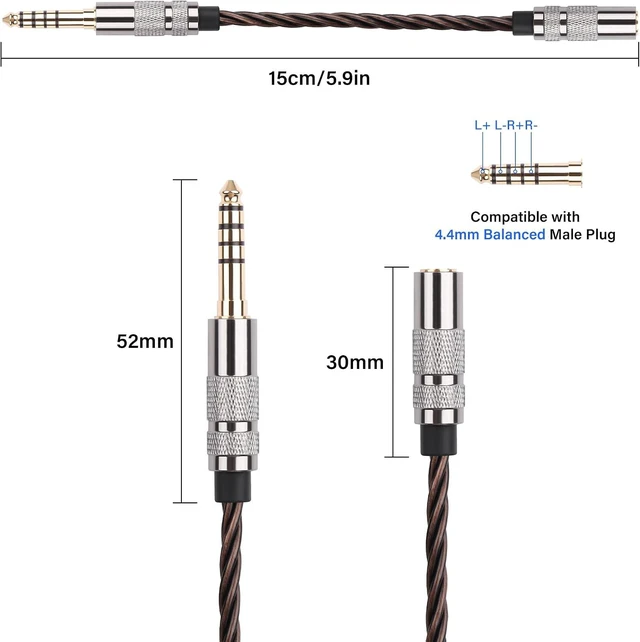 Alt view image 2 of 7 - SinLoon 4.4mm to 3.5mm Audio Adapter Cable, Balanced Male to Stereo Female, HiFi Gold Plated OFC Braided Cord, 15cm Short Converter for Walkman DAP Headphone Amp (Bronze)