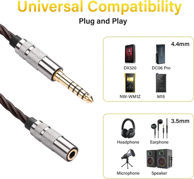 Alt view image 6 of 7 - SinLoon 4.4mm to 3.5mm Audio Adapter Cable, Balanced Male to Stereo Female, HiFi Gold Plated OFC Braided Cord, 15cm Short Converter for Walkman DAP Headphone Amp (Bronze)