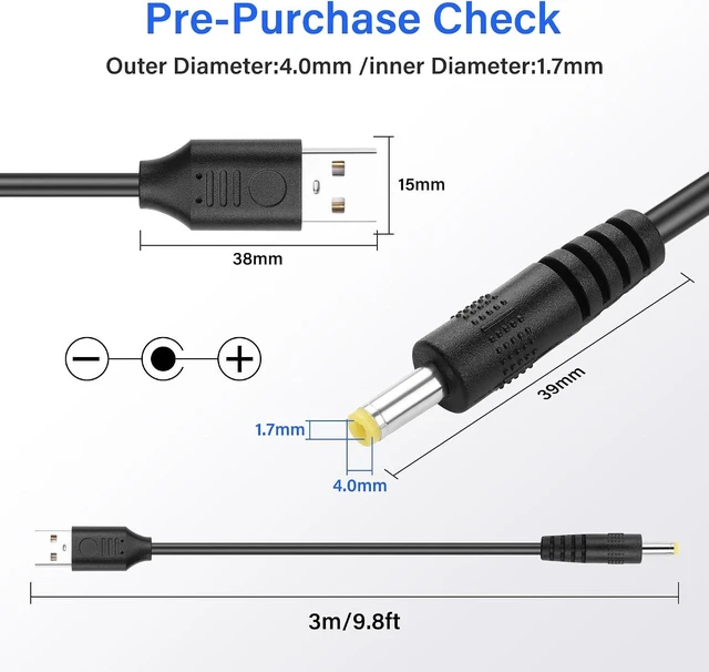 Alt view image 2 of 7 - SinLoon USB to DC 4.0x1.7mm Power Cord, 5V3A Direct DC Output for Headphones, Mini Fans, LED Lights & Portable Devices, 10FT/3M Durable Charging Cable with Pure Copper Core