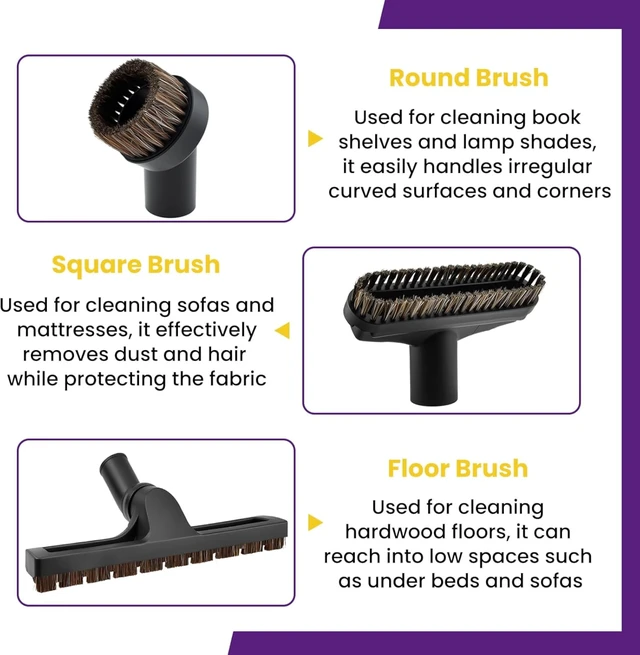 Alt view image 4 of 7 - 5Pcs Vacuum Brush Attachment Set, Horse Hair Brush for Hardwood Floor