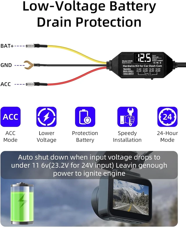 Alt view image 3 of 7 - GELRHONR Dash Cam Hardwire Kit USB C, Type C 12V-24V to 5V Acc Hard Wire Kit for Dash Camera 11.4FT, 24H Parking Mode with Low Voltage Protection for Dashcam and More(Kit with Fuse tap)