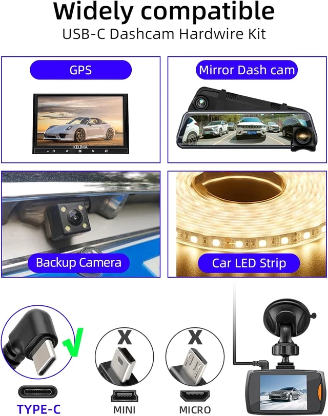 Alt view image 6 of 7 - GELRHONR Dash Cam Hardwire Kit USB C, Type C 12V-24V to 5V Acc Hard Wire Kit for Dash Camera 11.4FT, 24H Parking Mode with Low Voltage Protection for Dashcam and More(Kit with Fuse tap)