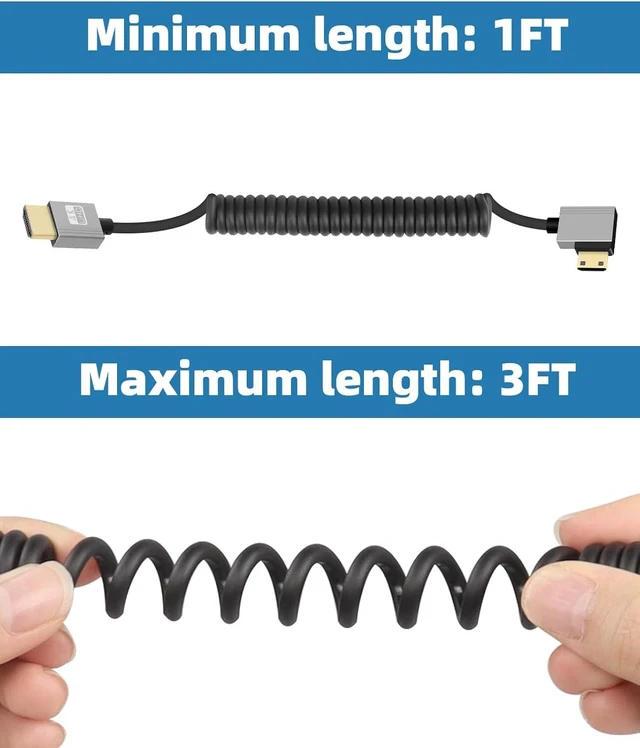 Alt view image 4 of 7 - GELRHONR Mini HDTV Coiled Cable, 4K/60Hz Thin Mini HDTV Cable Short 18Gbps 3D, Support 3D, for DSLR Camera Camcorder, HDTV, Laptop (Right Angle)