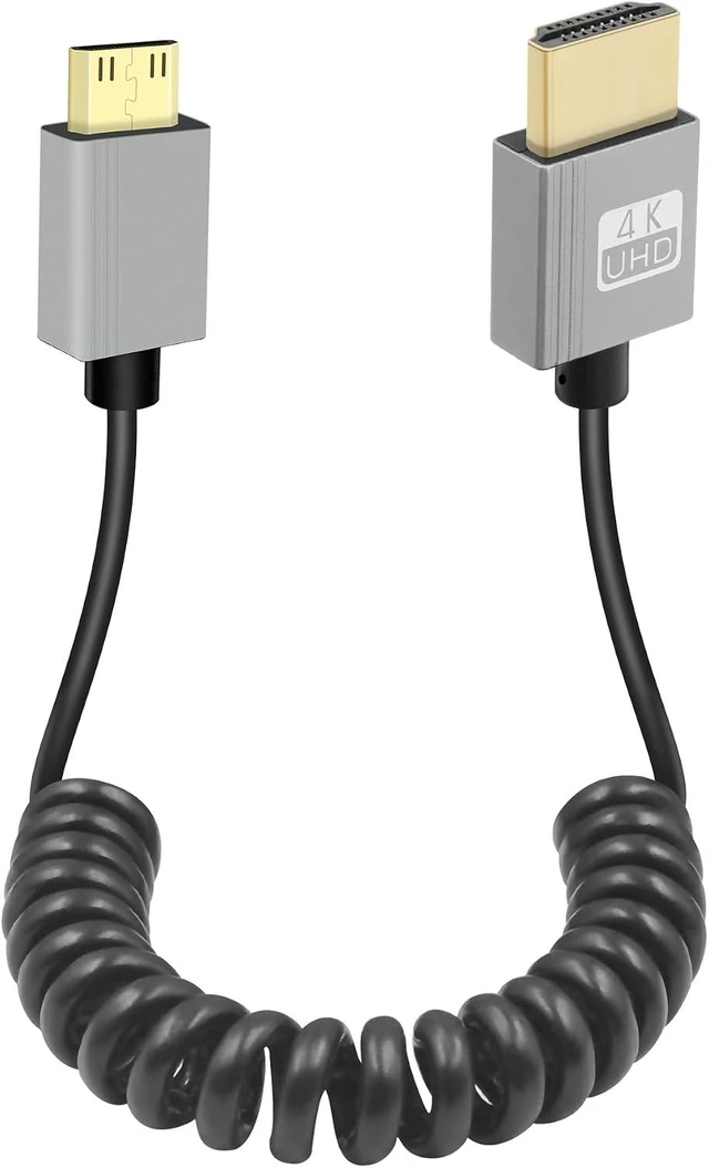 Alt view image 6 of 7 - GELRHONR Mini HDTV Coiled Cable, 4K/60Hz Thin Mini HDTV Cable Short 18Gbps 3D, Support 3D, for DSLR Camera Camcorder, HDTV, Laptop (Right Angle)