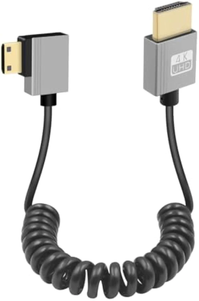 Alt view image 7 of 7 - GELRHONR Mini HDTV Coiled Cable, 4K/60Hz Thin Mini HDTV Cable Short 18Gbps 3D, Support 3D, for DSLR Camera Camcorder, HDTV, Laptop (Right Angle)
