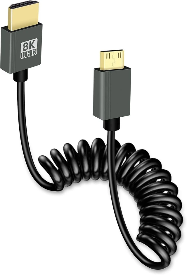 Main image of GELRHONR Mini HDTV to HDTV Coiled Cable, Ultra Thin Mini Cable 2.1 Version High Speed 48Gbps, Support 8K@60Hz 3D,for DSLR Camera Camcorder, Laptop (Straight)