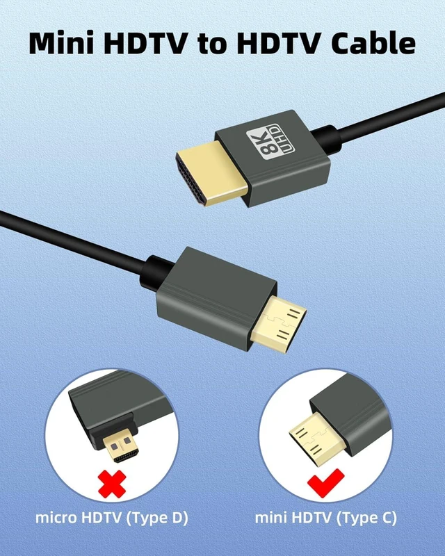 Alt view image 4 of 7 - GELRHONR Mini HDTV to HDTV Coiled Cable, Ultra Thin Mini Cable 2.1 Version High Speed 48Gbps, Support 8K@60Hz 3D,for DSLR Camera Camcorder, Laptop (Straight)